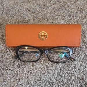Tory Burch Orange Saffiano Glasses Case with Gold Emblem
